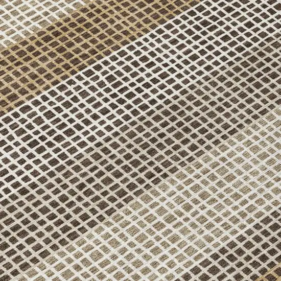Chocolate And Ivory Striped Washable Indoor Outdoor Area Rug Photo 6