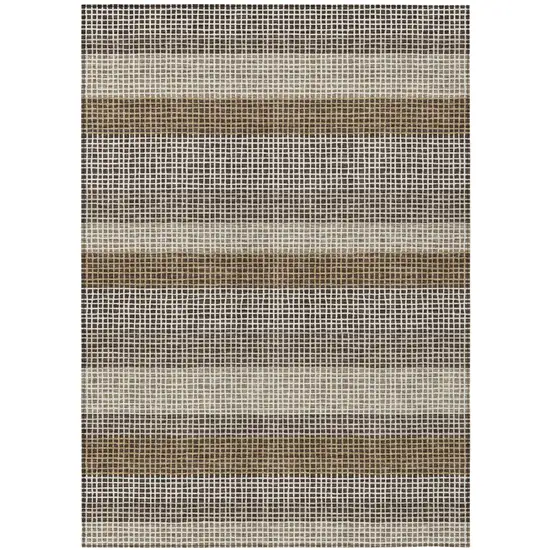 Chocolate And Ivory Striped Washable Indoor Outdoor Area Rug Photo 2