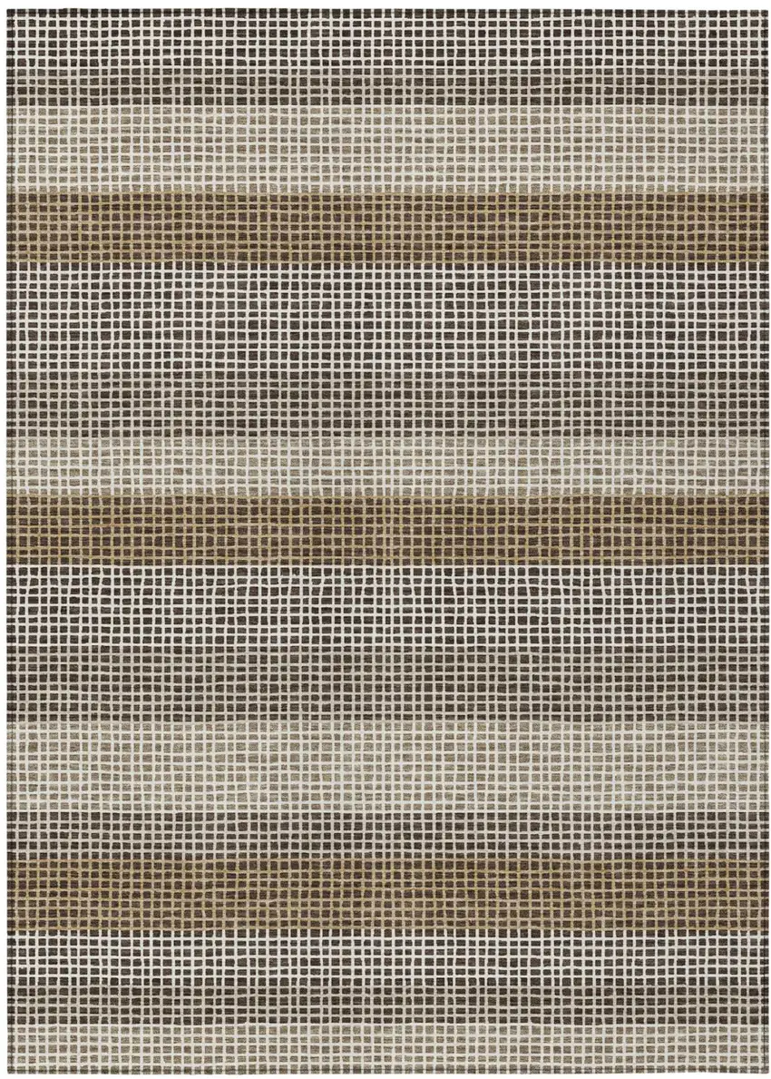 Chocolate And Ivory Striped Washable Indoor Outdoor Area Rug Photo 2