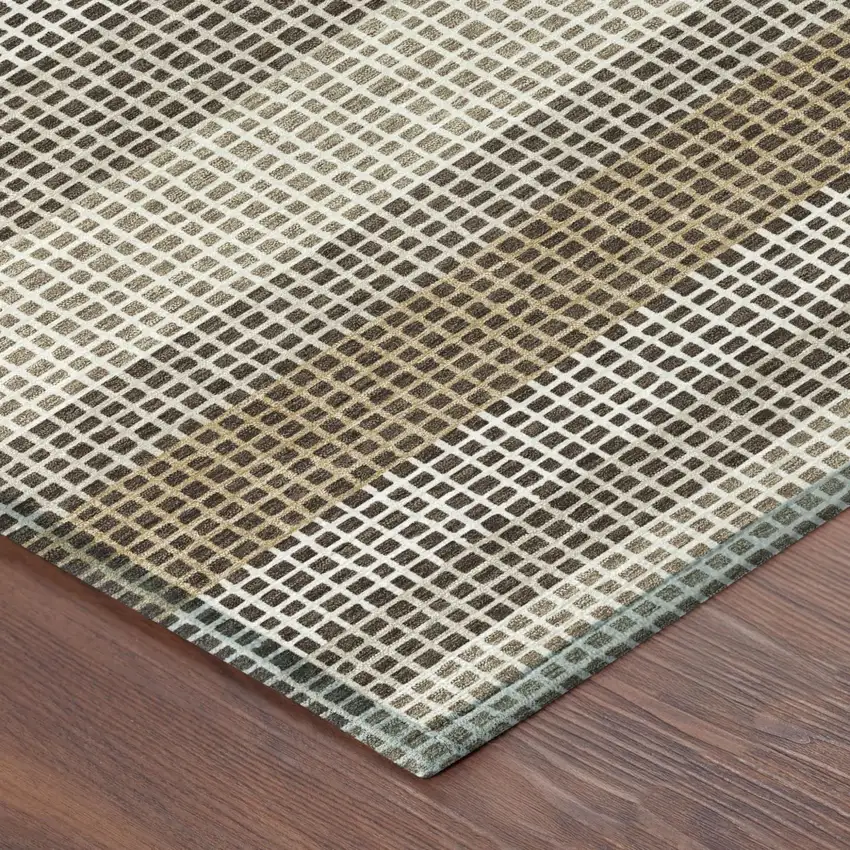 Chocolate And Ivory Striped Washable Indoor Outdoor Area Rug Photo 5