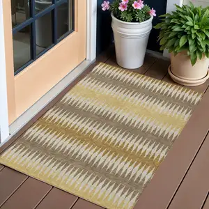 Photo of Chocolate And Ivory Striped Washable Indoor Outdoor Area Rug