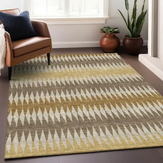 Chocolate And Ivory Striped Washable Indoor Outdoor Area Rug Photo 9
