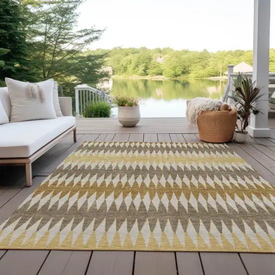 Chocolate And Ivory Striped Washable Indoor Outdoor Area Rug Photo 8