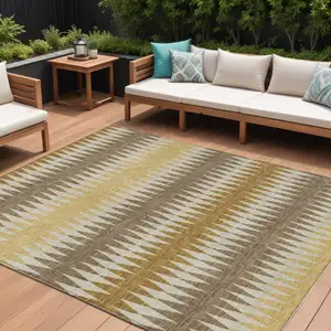 Photo of Chocolate And Ivory Striped Washable Indoor Outdoor Area Rug