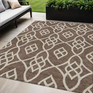 Photo of Chocolate And Ivory Trellis Washable Indoor Outdoor Area Rug