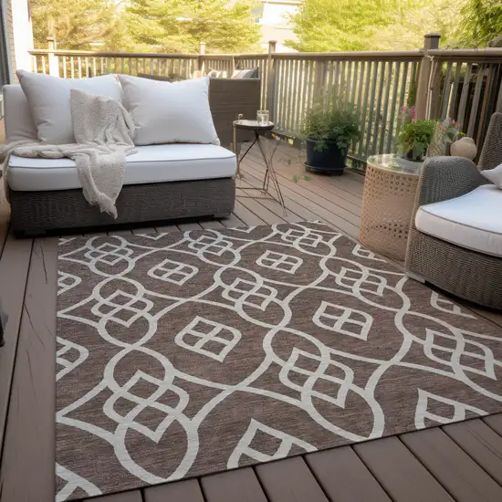 Chocolate And Ivory Trellis Washable Indoor Outdoor Area Rug Photo 9