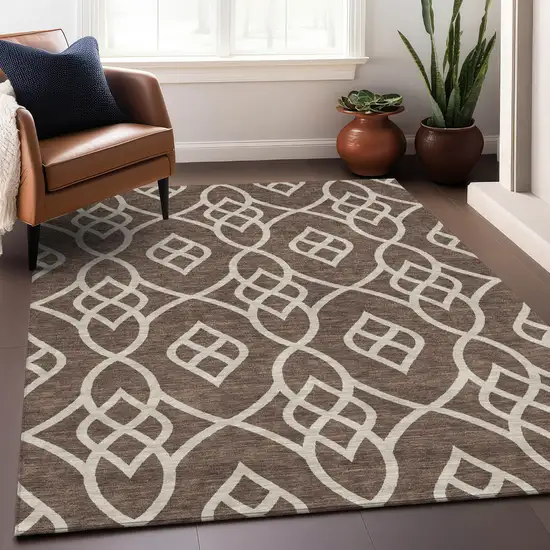 Chocolate And Ivory Trellis Washable Indoor Outdoor Area Rug Photo 8
