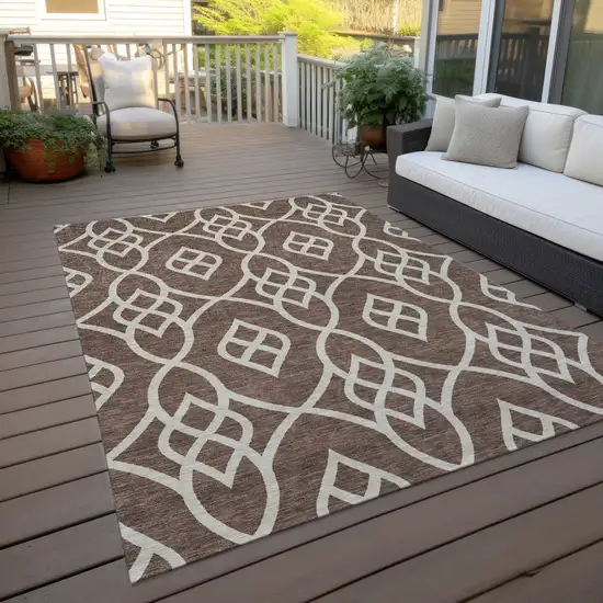 Chocolate And Ivory Trellis Washable Indoor Outdoor Area Rug Photo 8