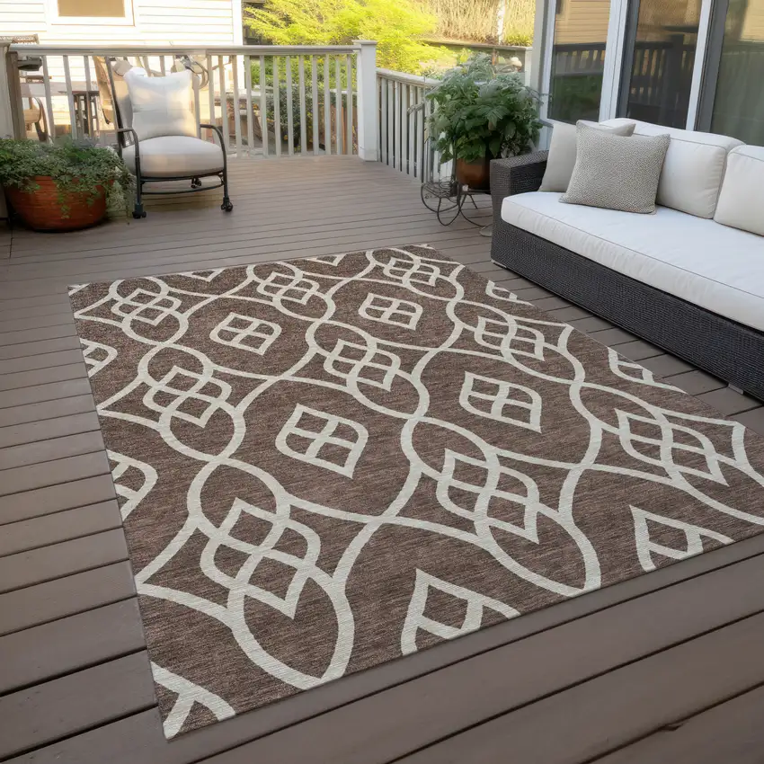 Chocolate And Ivory Trellis Washable Indoor Outdoor Area Rug Photo 8