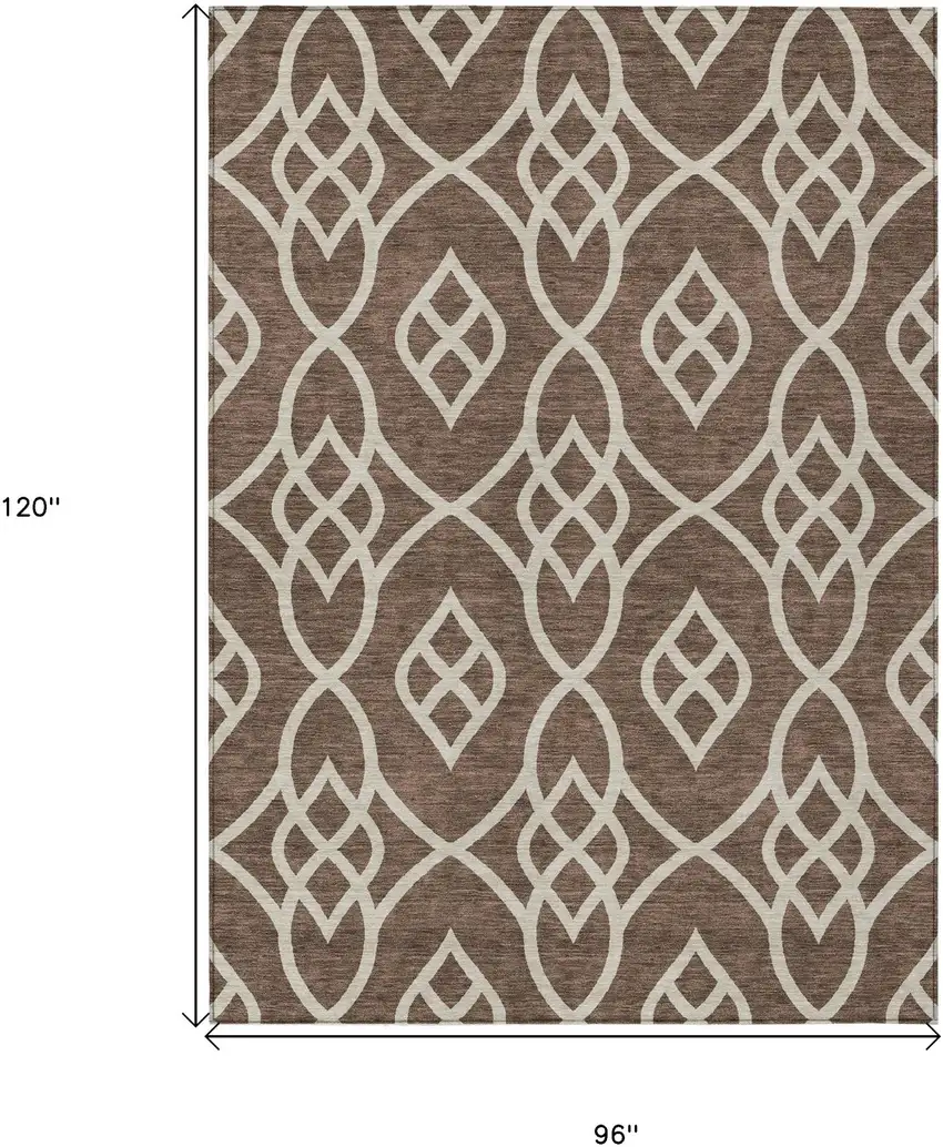 Chocolate And Ivory Trellis Washable Indoor Outdoor Area Rug Photo 3