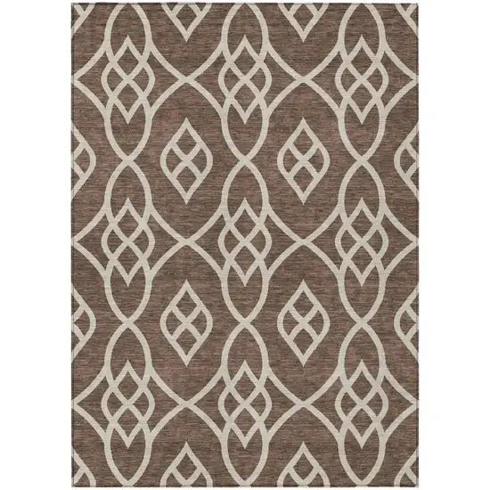 Chocolate And Ivory Trellis Washable Indoor Outdoor Area Rug Photo 2