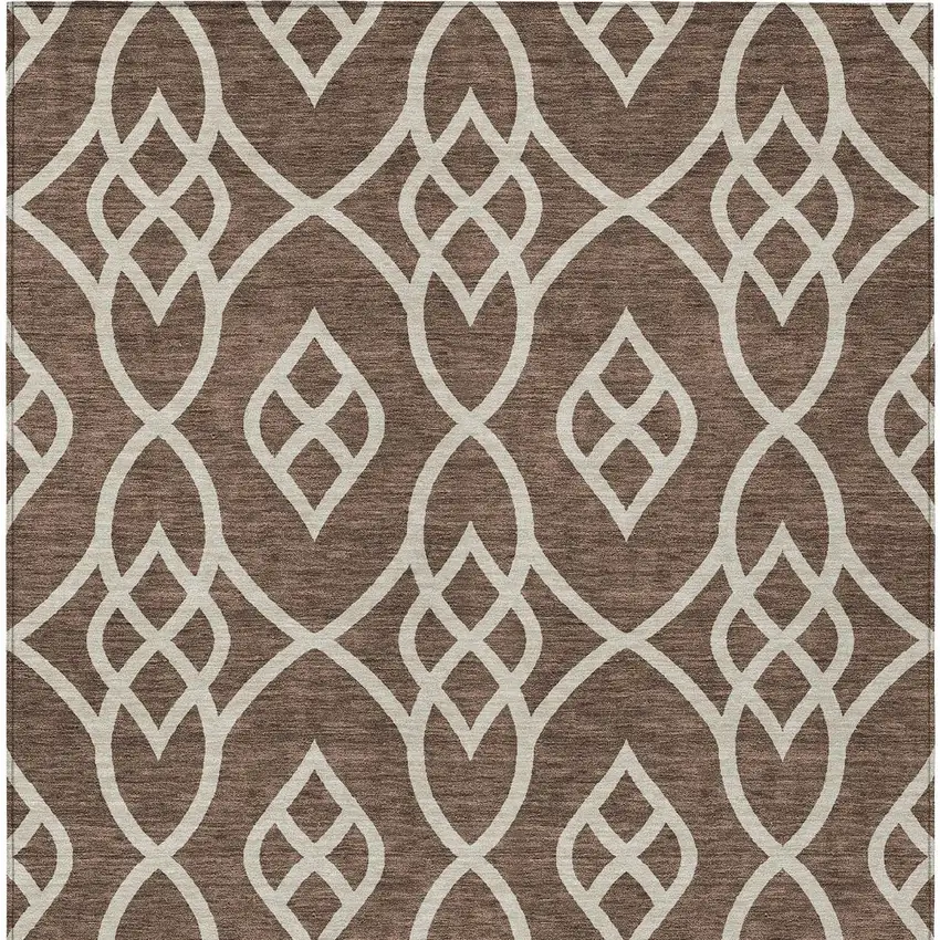 Chocolate And Ivory Trellis Washable Indoor Outdoor Area Rug Photo 7