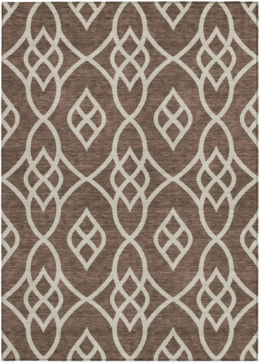 Chocolate And Ivory Trellis Washable Indoor Outdoor Area Rug Photo 7