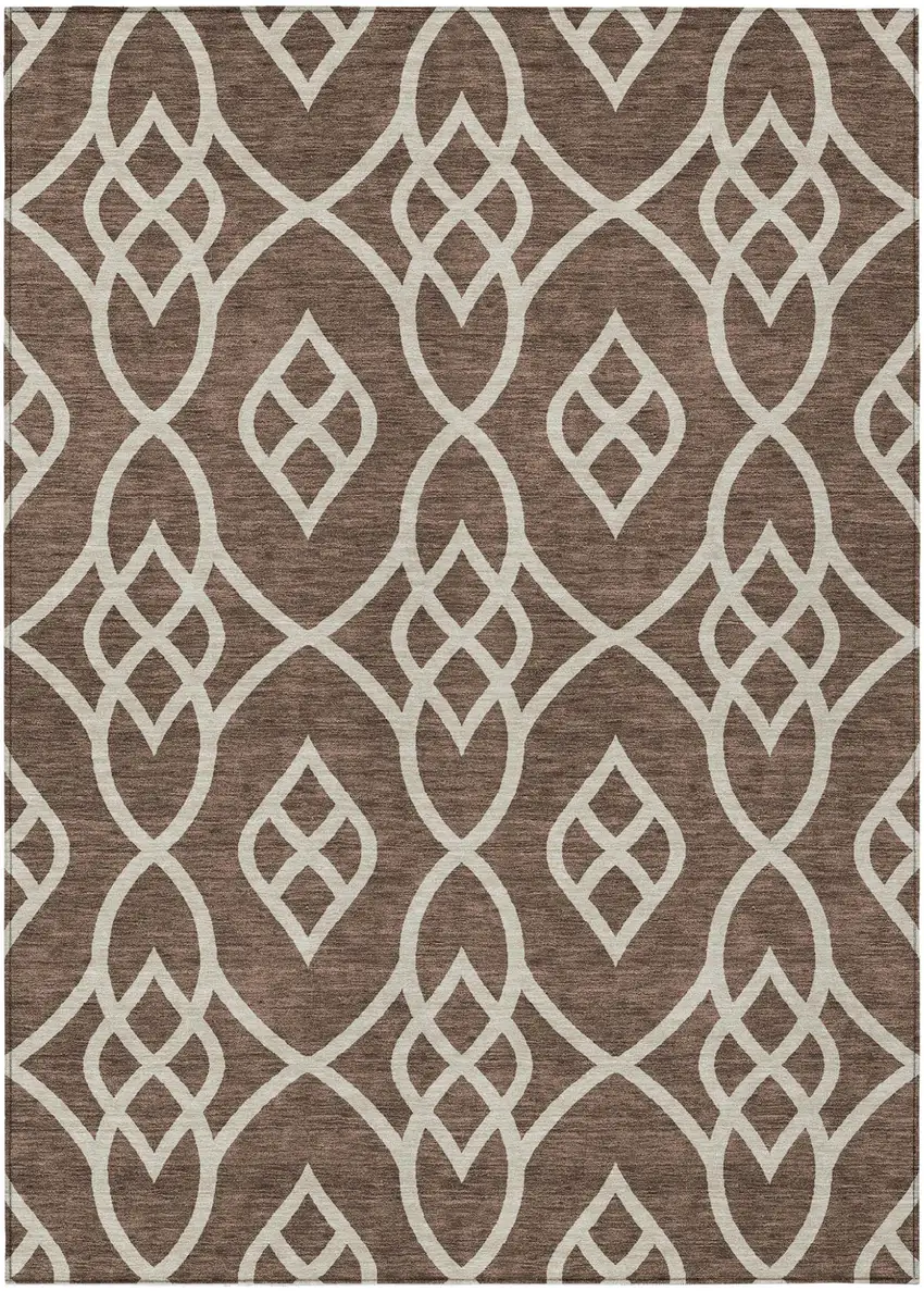 Chocolate And Ivory Trellis Washable Indoor Outdoor Area Rug Photo 2