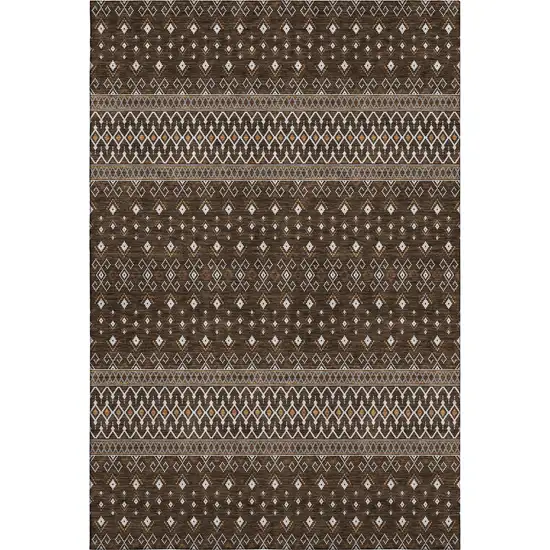 Chocolate And Ivory Tribal Washable Area Rug With UV Protection Photo 1