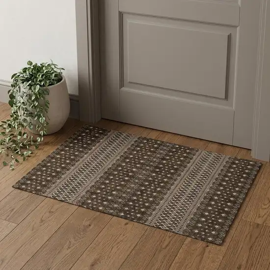 Chocolate And Ivory Tribal Washable Area Rug With UV Protection Photo 1