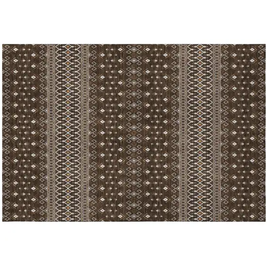 Chocolate And Ivory Tribal Washable Area Rug With UV Protection Photo 2