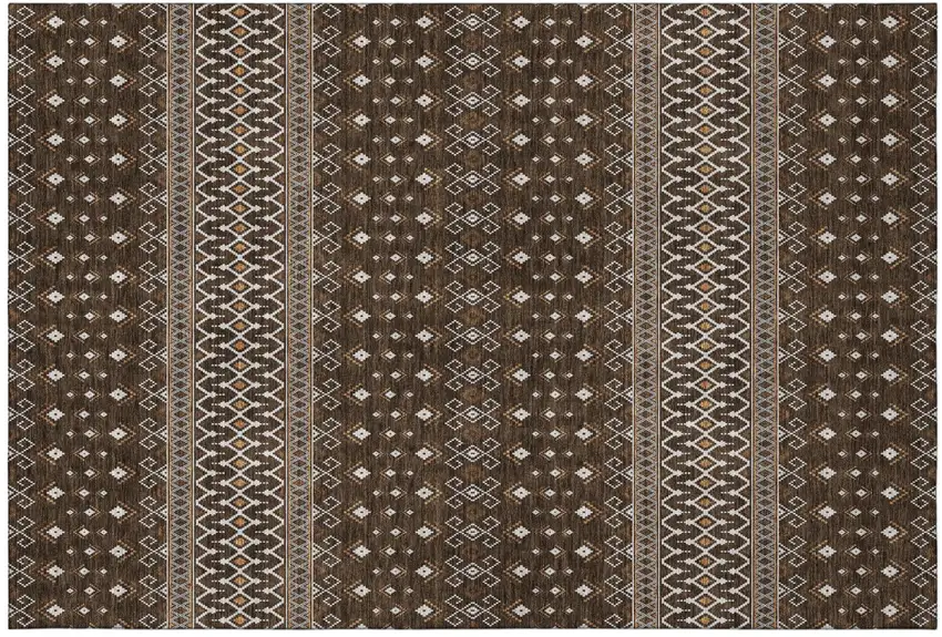 Chocolate And Ivory Tribal Washable Area Rug With UV Protection Photo 2