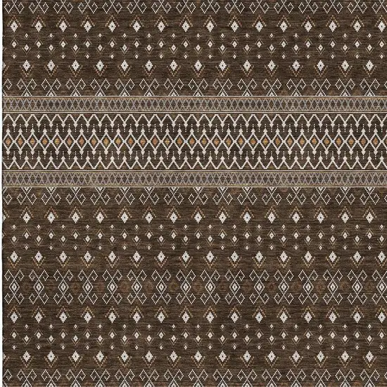 Chocolate And Ivory Tribal Washable Area Rug With UV Protection Photo 3