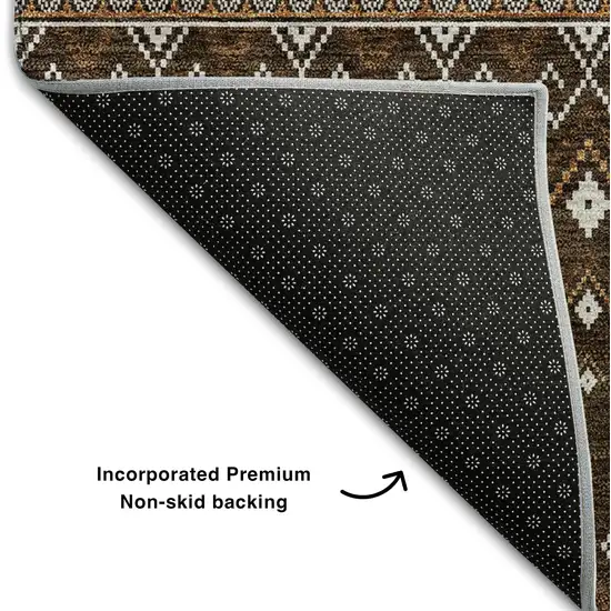 Chocolate And Ivory Tribal Washable Area Rug With UV Protection Photo 7