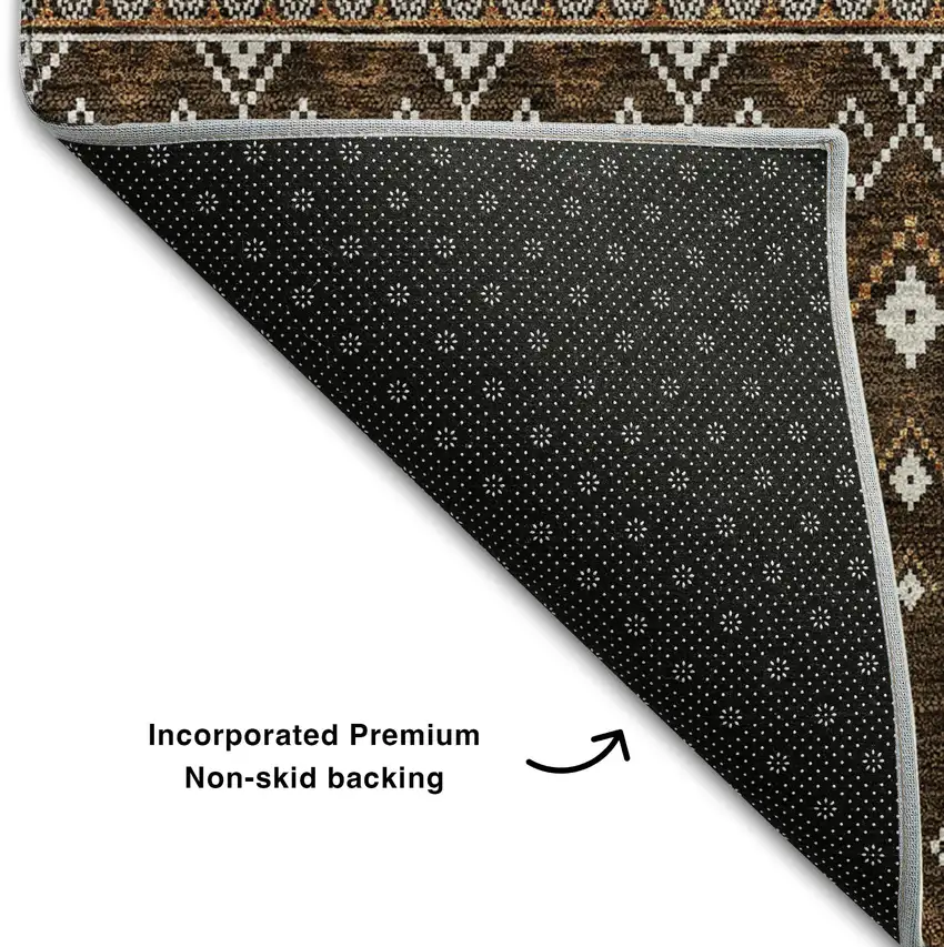 Chocolate And Ivory Tribal Washable Area Rug With UV Protection Photo 7