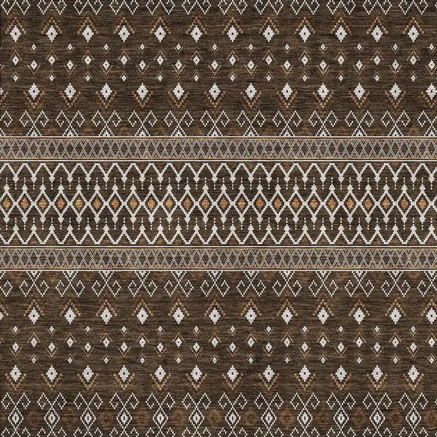 Chocolate And Ivory Tribal Washable Area Rug With UV Protection Photo 4