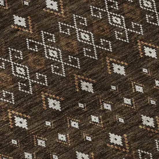 Chocolate And Ivory Tribal Washable Area Rug With UV Protection Photo 9