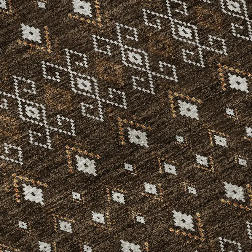 Chocolate And Ivory Tribal Washable Area Rug With UV Protection Photo 9