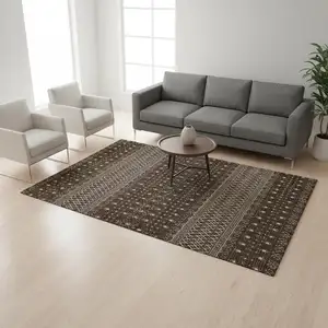 Photo of Chocolate And Ivory Tribal Washable Area Rug With UV Protection