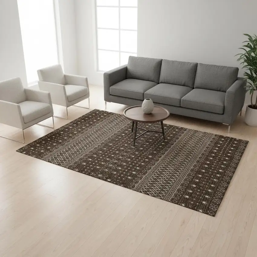 Chocolate And Ivory Tribal Washable Area Rug With UV Protection Photo 1