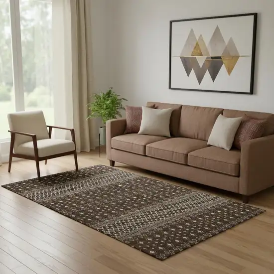 Chocolate And Ivory Tribal Washable Area Rug With UV Protection Photo 1