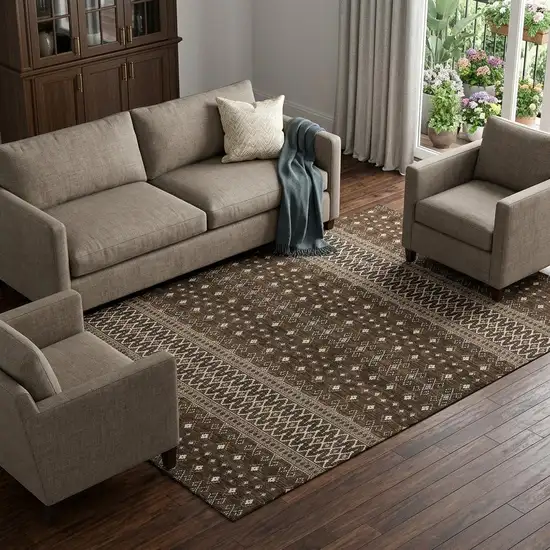 Chocolate And Ivory Tribal Washable Area Rug With UV Protection Photo 1