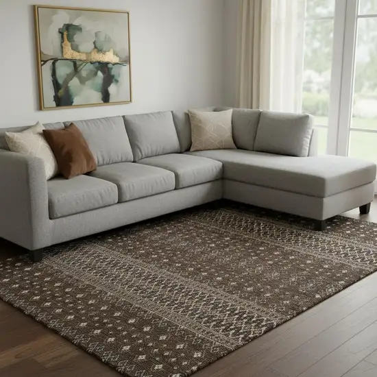 Chocolate And Ivory Tribal Washable Area Rug With UV Protection Photo 1