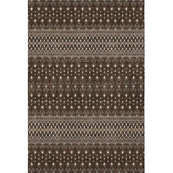 Chocolate And Ivory Tribal Washable Area Rug With UV Protection Photo 4