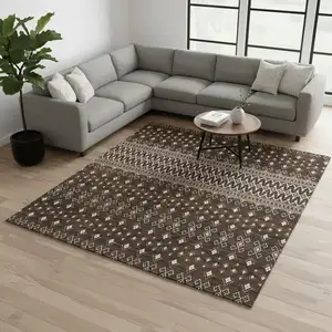 Photo of Chocolate And Ivory Tribal Washable Area Rug With UV Protection