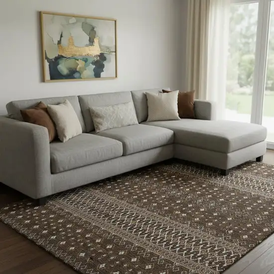 Chocolate And Ivory Tribal Washable Area Rug With UV Protection Photo 6