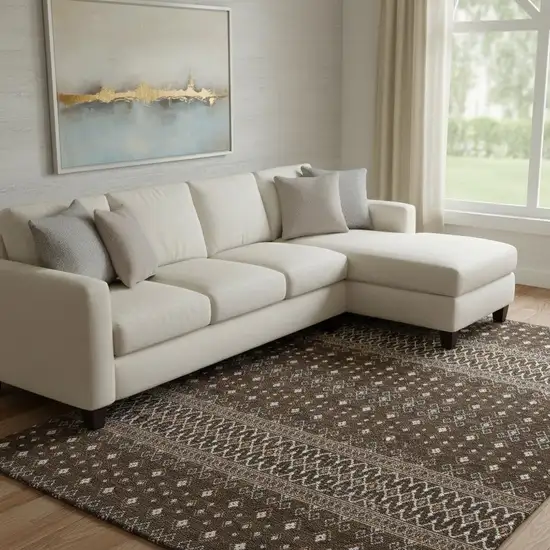 Chocolate And Ivory Tribal Washable Area Rug With UV Protection Photo 1