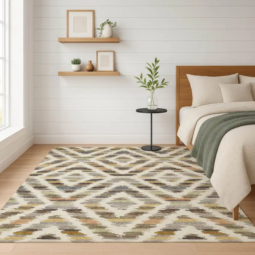 Chocolate And Ivory Tribal Washable Indoor Outdoor Area Rug Photo 6