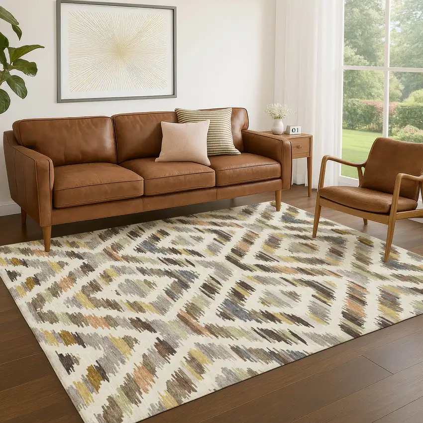 Chocolate And Ivory Tribal Washable Indoor Outdoor Area Rug Photo 5