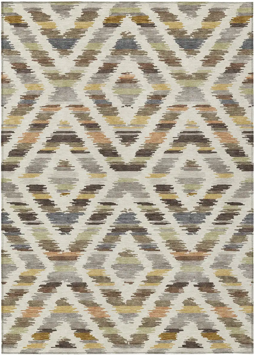 Chocolate And Ivory Tribal Washable Indoor Outdoor Area Rug Photo 8