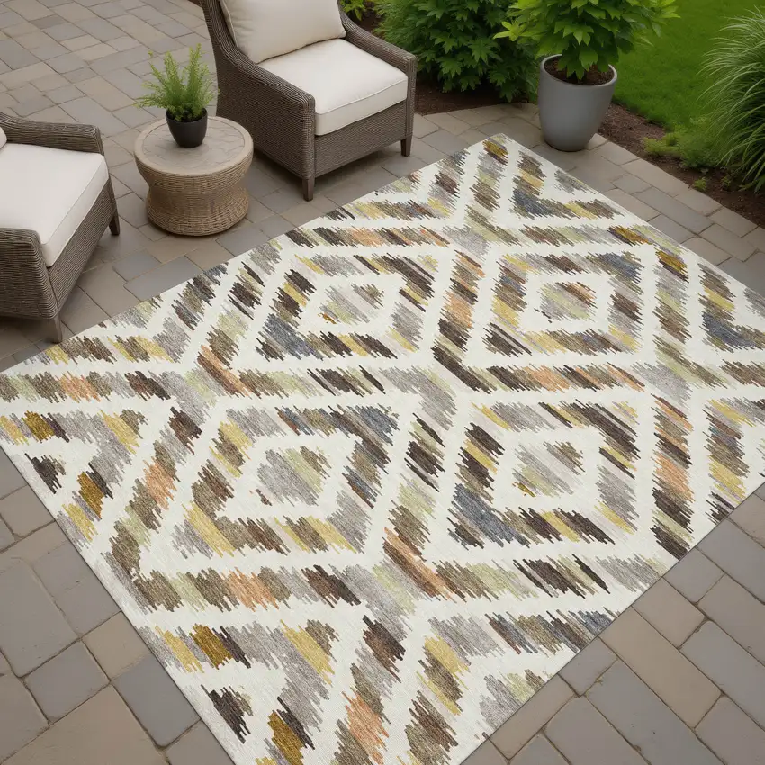 Chocolate And Ivory Tribal Washable Indoor Outdoor Area Rug Photo 7