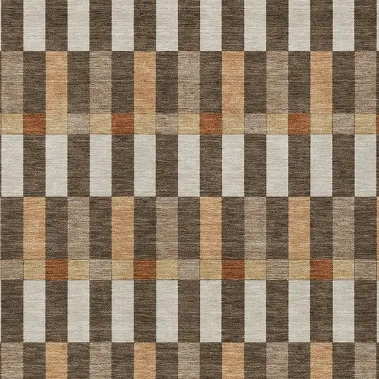 Chocolate And Khaki Geometric Washable Indoor Outdoor Area Rug Photo 3