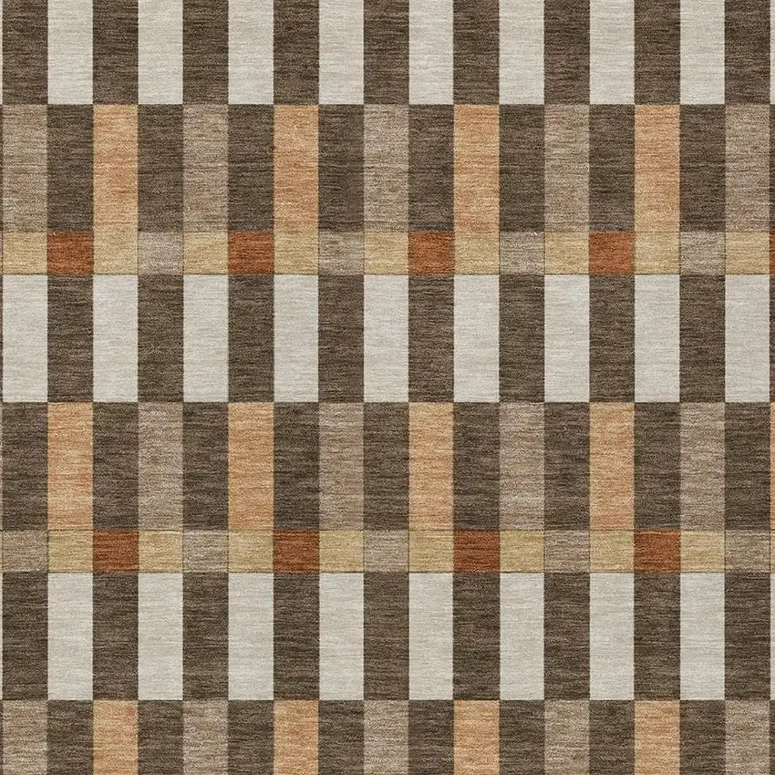 Chocolate And Khaki Geometric Washable Indoor Outdoor Area Rug Photo 3