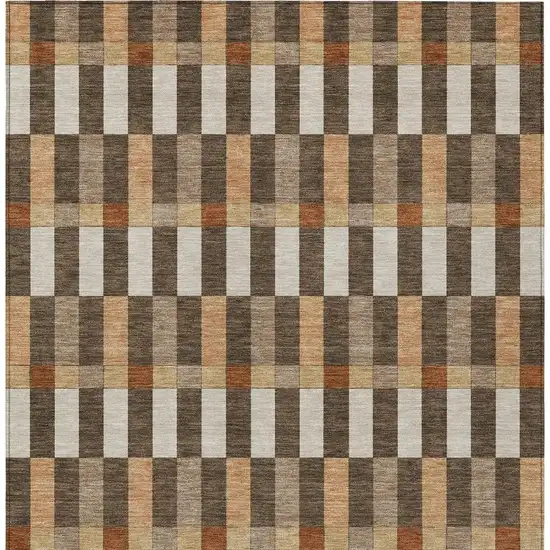 Chocolate And Khaki Geometric Washable Indoor Outdoor Area Rug Photo 4