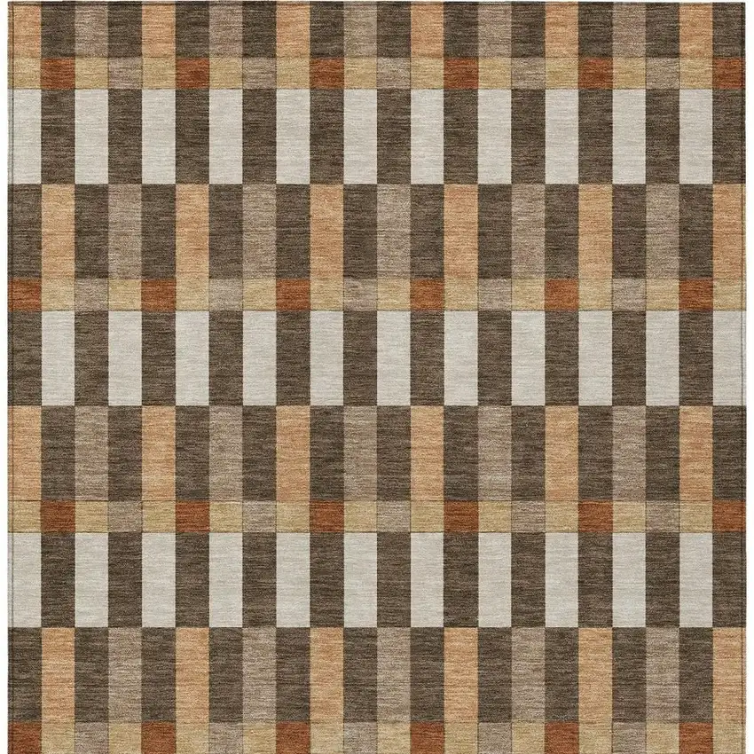 Chocolate And Khaki Geometric Washable Indoor Outdoor Area Rug Photo 4