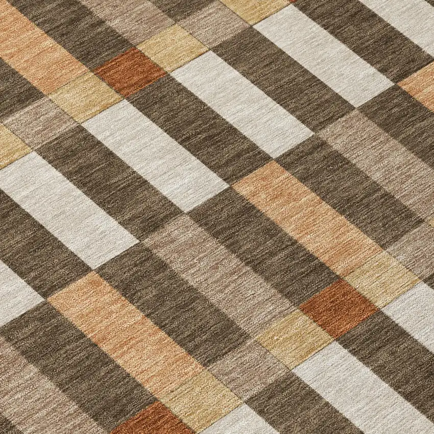 Chocolate And Khaki Geometric Washable Indoor Outdoor Area Rug Photo 6