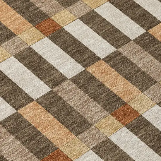 Chocolate And Khaki Geometric Washable Indoor Outdoor Area Rug Photo 6