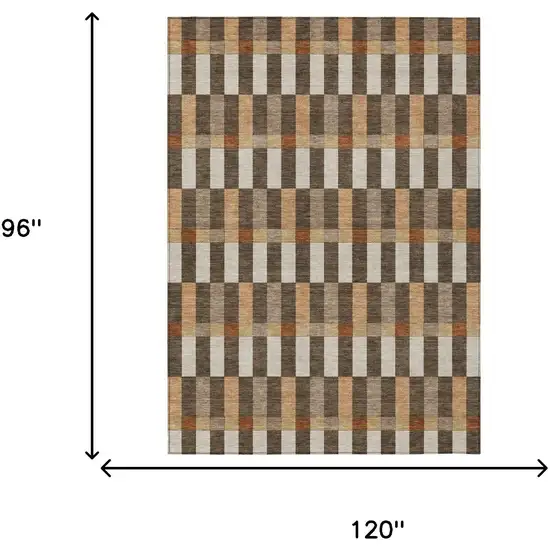 Chocolate And Khaki Geometric Washable Indoor Outdoor Area Rug Photo 7