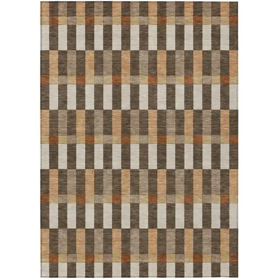 Chocolate And Khaki Geometric Washable Indoor Outdoor Area Rug Photo 2