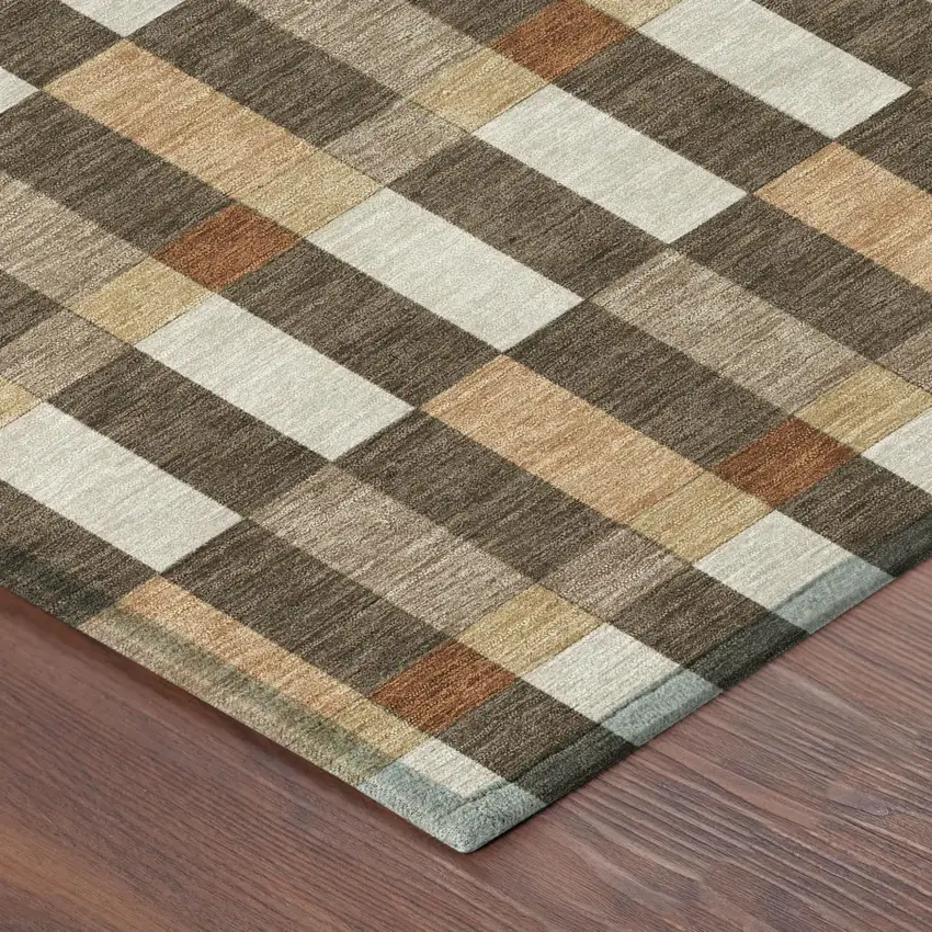 Chocolate And Khaki Geometric Washable Indoor Outdoor Area Rug Photo 5